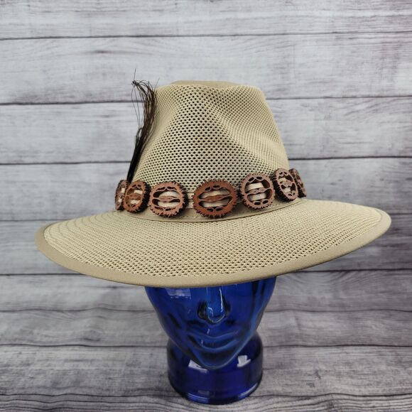 Henschel Hat Co Aussie Safari Sun Hat Khaki Size Medium, Peacock Feather - Picture 5 of 9
